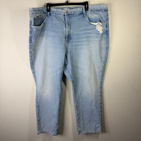 Good American Light Wash Distressed Plus Size Straight Leg Jeans Size 24‎ - Picture 1 of 8